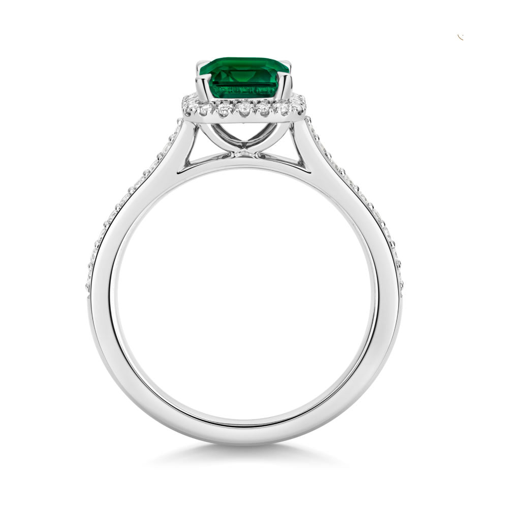 Silver Lab Created Diamond & Emerald Ring