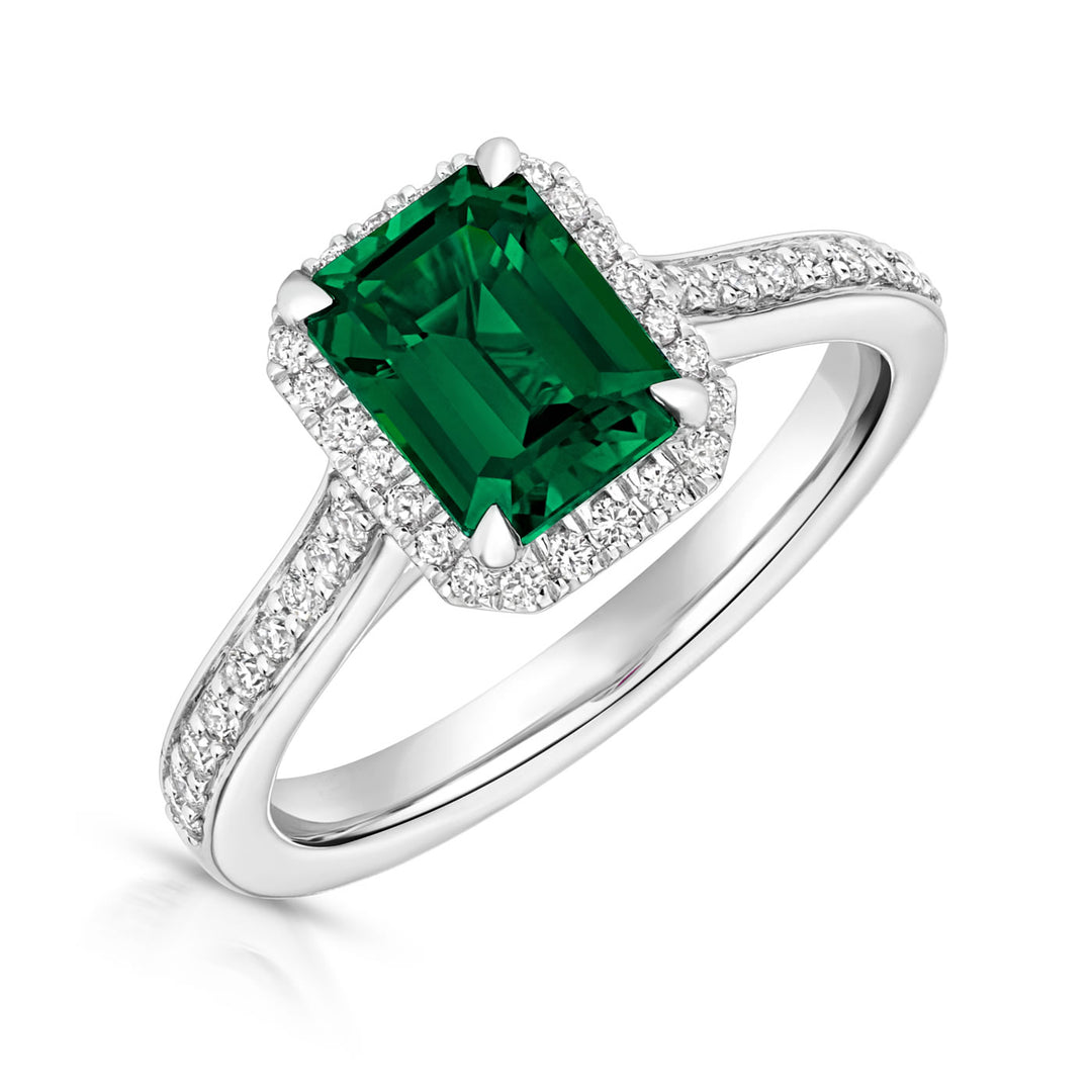 Silver Lab Created Diamond & Emerald Ring