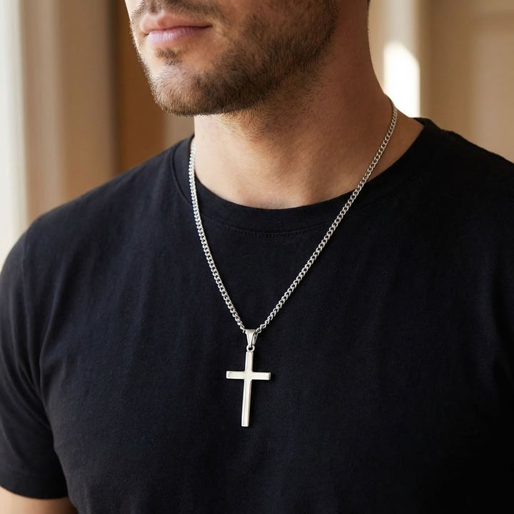Men's Sterling Silver Large Solid Cross Pendant