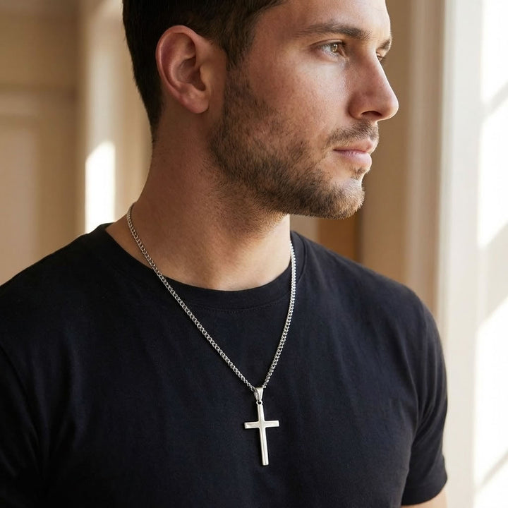 Men's Sterling Silver Large Solid Cross Pendant