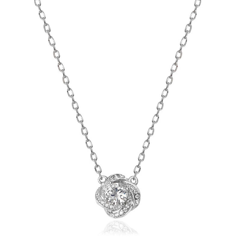 Silver Cubic Zirconia Love Knot Necklace