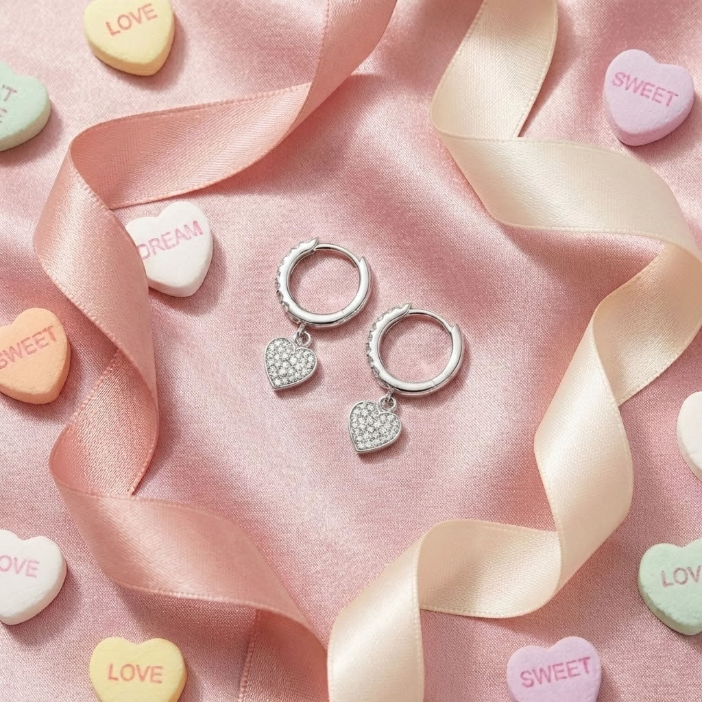 Silver Lab Created Diamond Heart Hoop Earrings