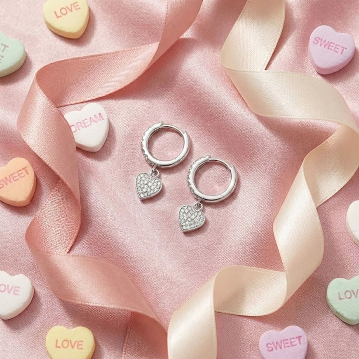 Silver Lab Created Diamond Heart Hoop Earrings