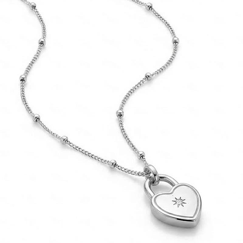 Silver Diamond Heart Padlock Necklace