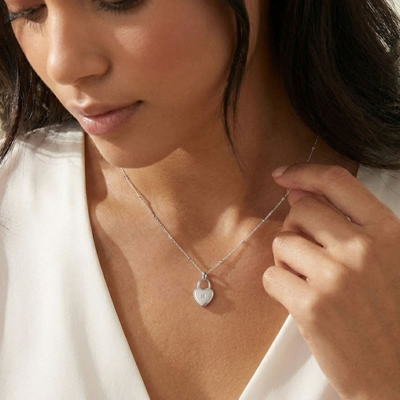 Silver Diamond Heart Padlock Necklace