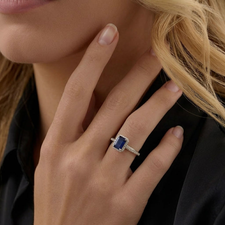 Silver Lab Created Diamond &amp; Sapphire Ring