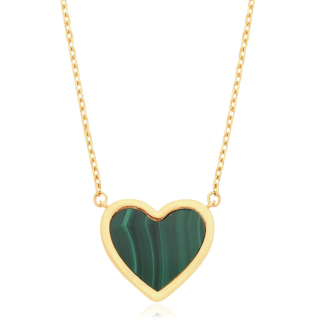 9ct Gold Green Malachite Heart Necklace