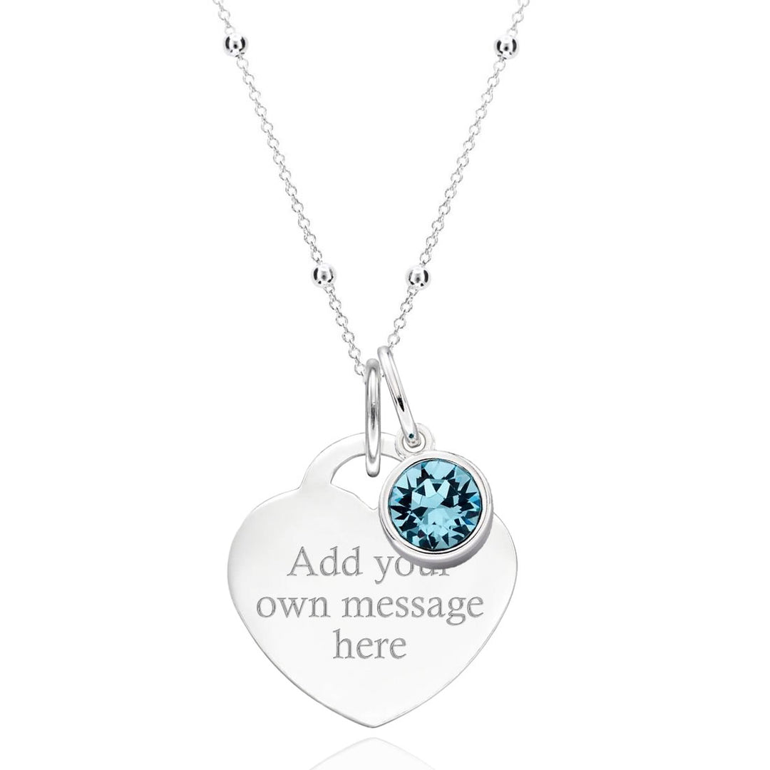 Silver Personalised Heart Birthstone Pendant (March)