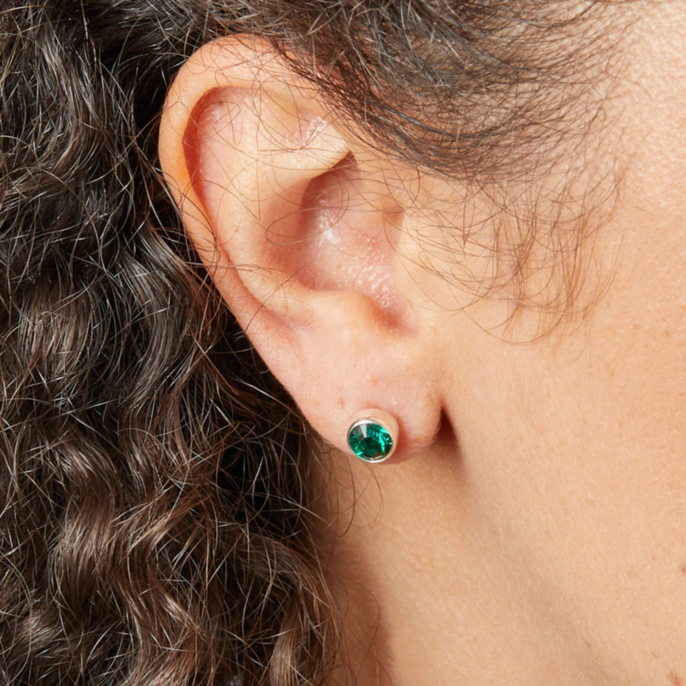 Silver Crystal Birthstone Stud Earrings (May)