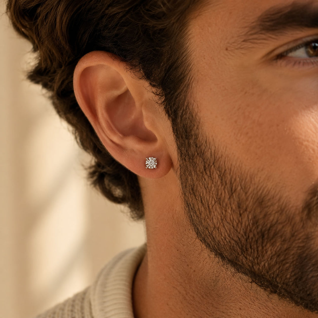 Men's 9ct White Gold 0.05ct Diamond Stud Earring