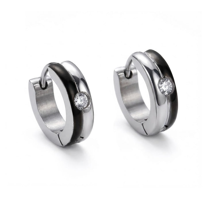 Men's Black Stripe Huggie Hoop Earrings