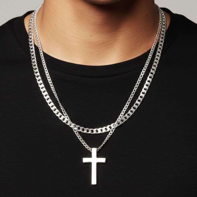 Men's Silver Large Solid Cross Necklace