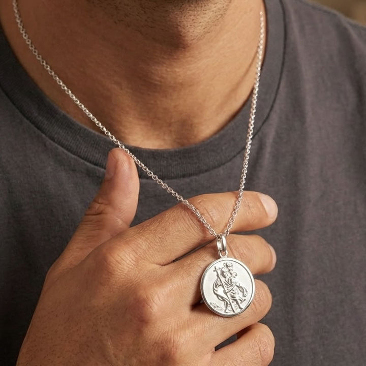 Men's Personalised Silver St Christopher Pendant