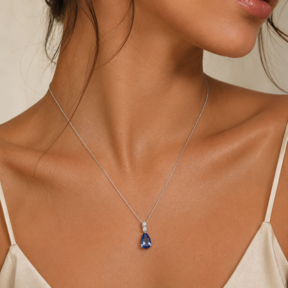 Silver Blue Crystal Teardrop Pendant