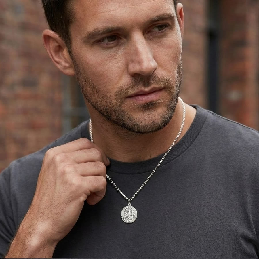 Men's Sterling Silver St George Pendant Model