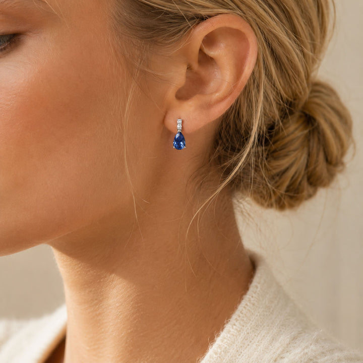 Silver Blue Crystal Teardrop Earrings