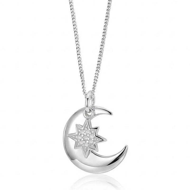 Sterling Silver Crescent Moon &amp; Star Necklace