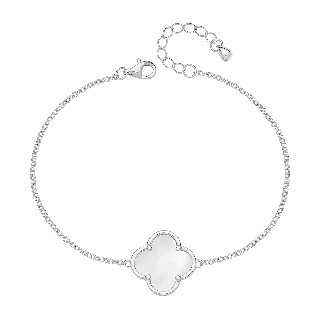 Silver Mother of Pearl Four Leaf Clover Bracelet