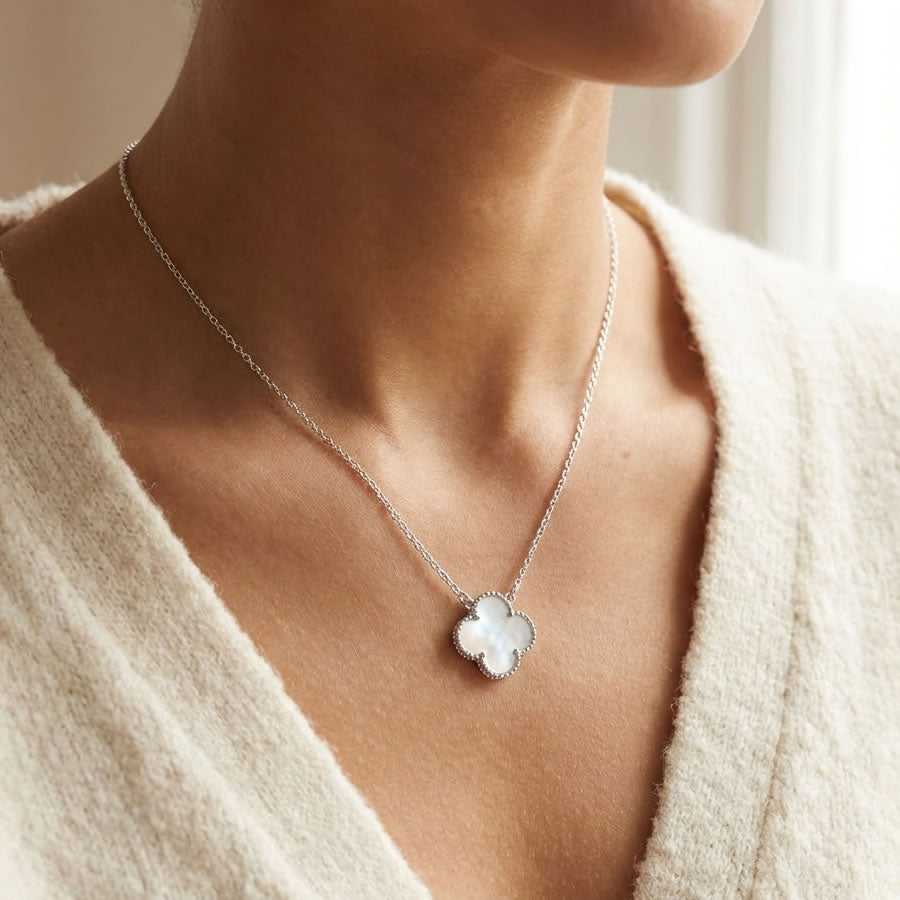 Silver Mother of Pearl Four Leaf Clover Pendant