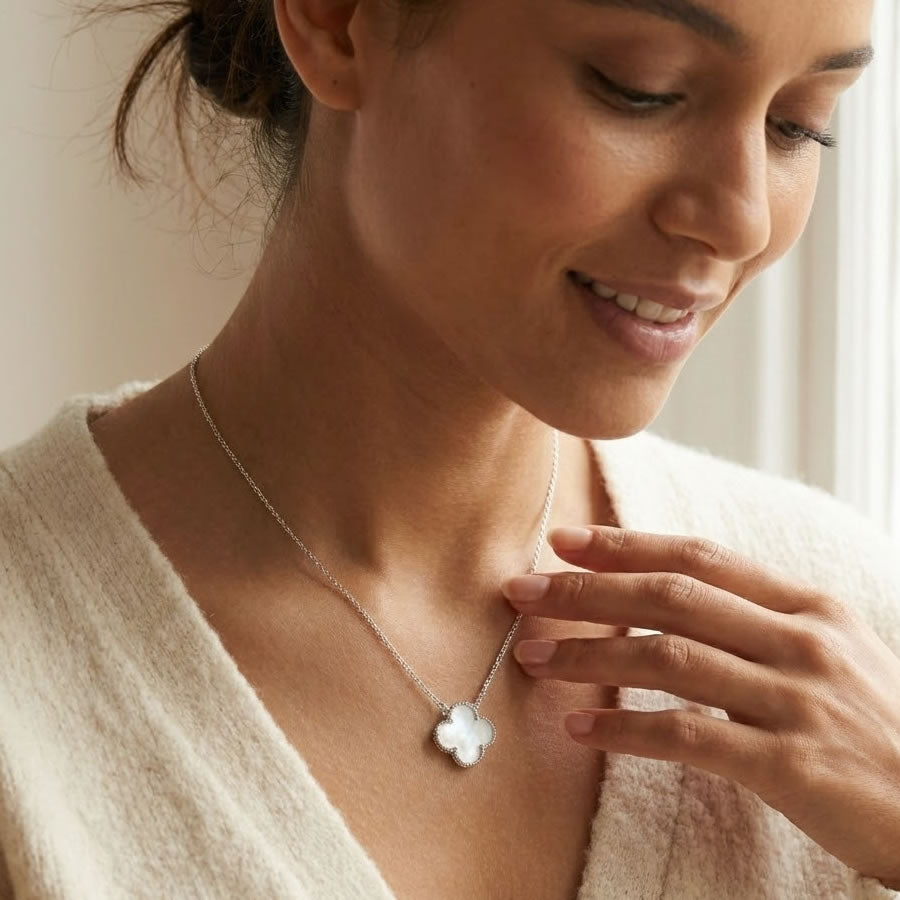 Silver Mother of Pearl Four Leaf Clover Pendant