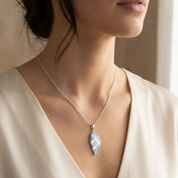 Sterling Silver Mother of Pearl Leaf Necklace