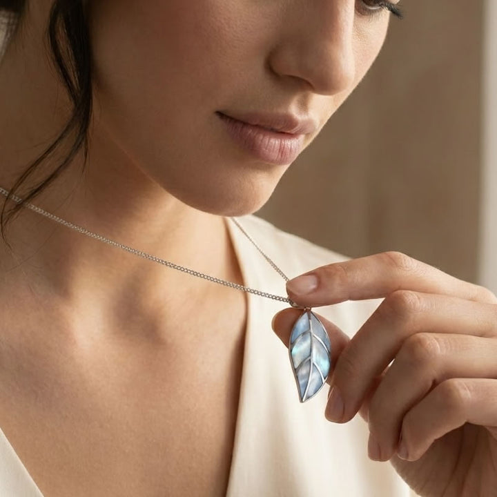 Sterling Silver Mother of Pearl Leaf Necklace