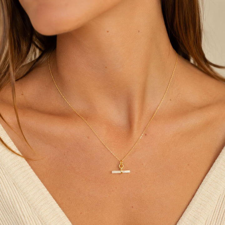 9ct Gold Mother of Pearl T-bar Necklace