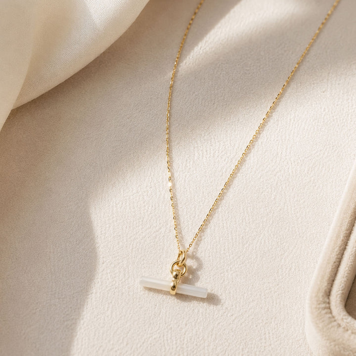 9ct Gold Mother of Pearl T-bar Necklace