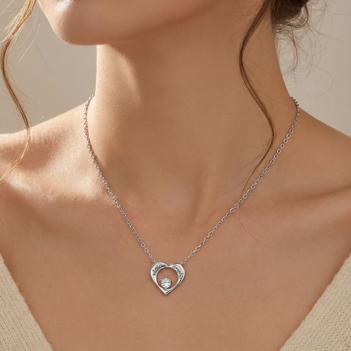 Silver Mother & Daughter Heart Necklace