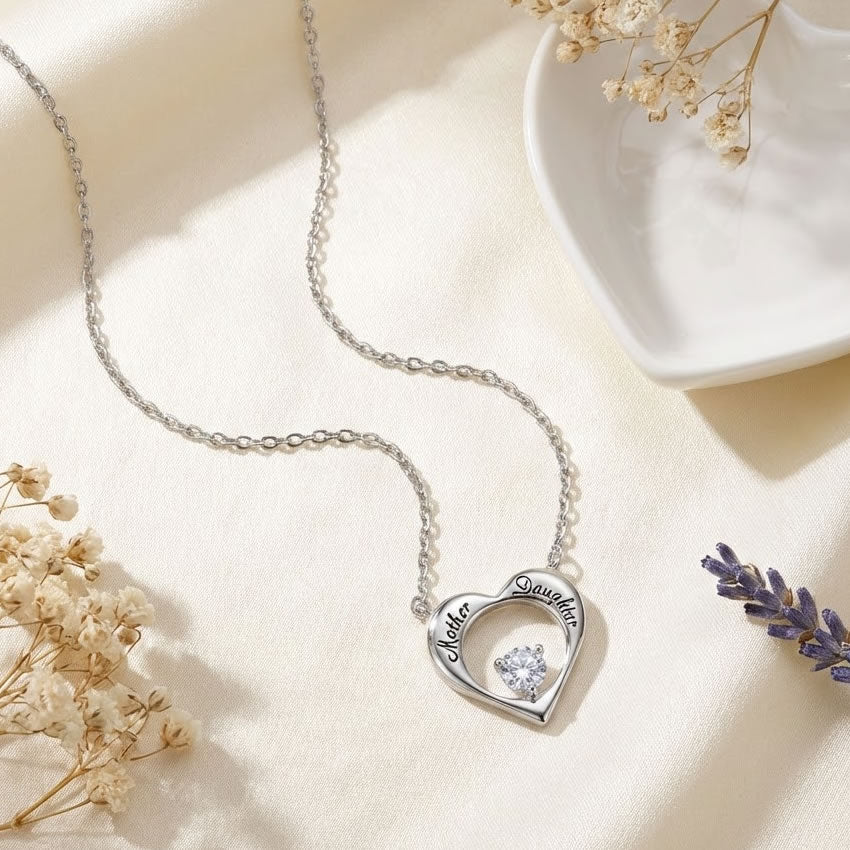 Silver Mother & Daughter Heart Necklace