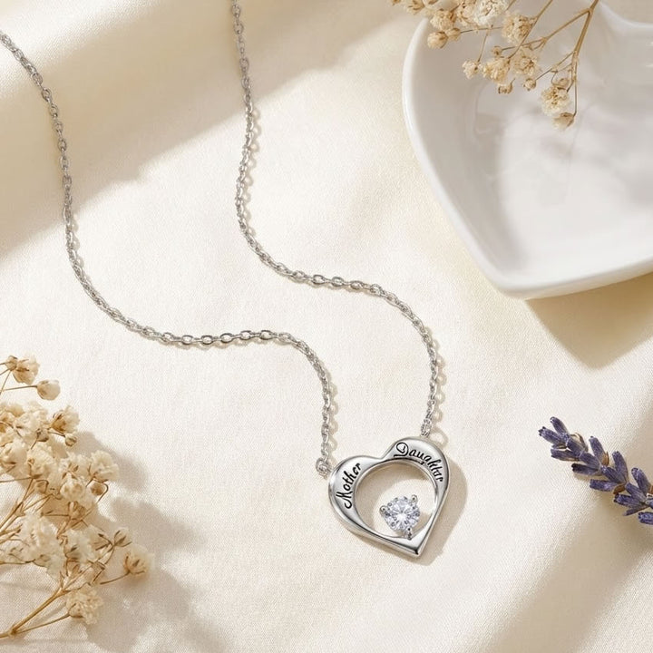 Silver Mother & Daughter Heart Necklace