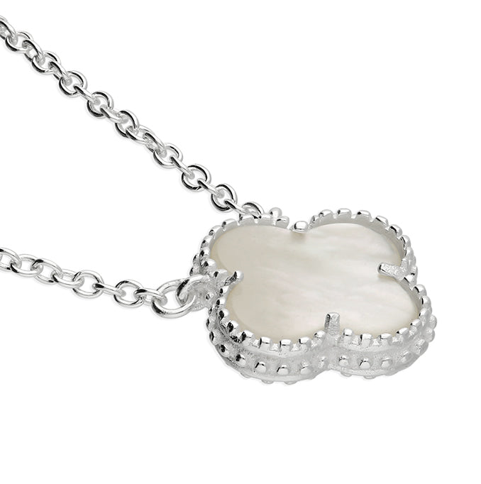 Silver Mother of Pearl Four Leaf Clover Pendant
