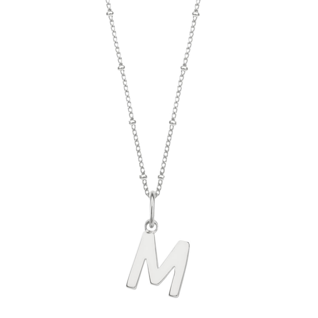 Sterling Silver Initial M Pendant & Bead Chain