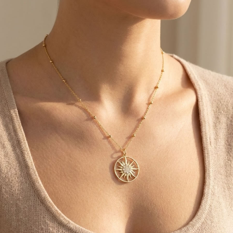 9ct Gold Rising Sun Disc Pendant