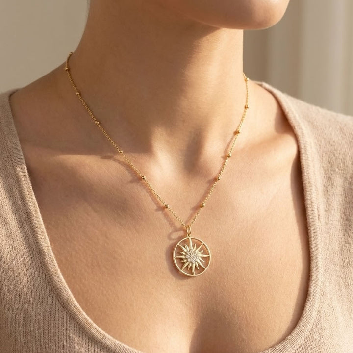 9ct Gold Rising Sun Disc Pendant