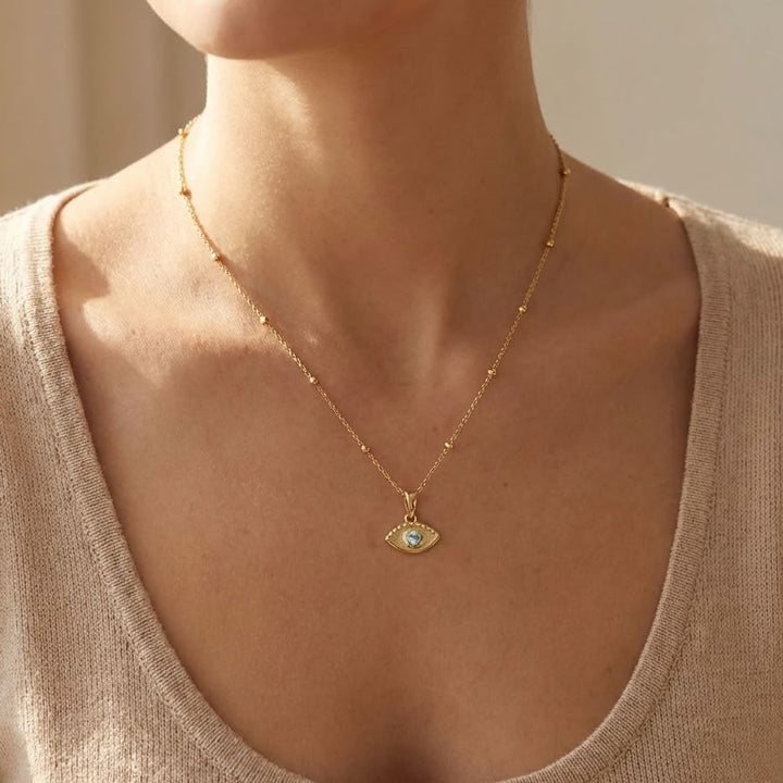 9ct Gold Aquamarine Evil Eye Pendant