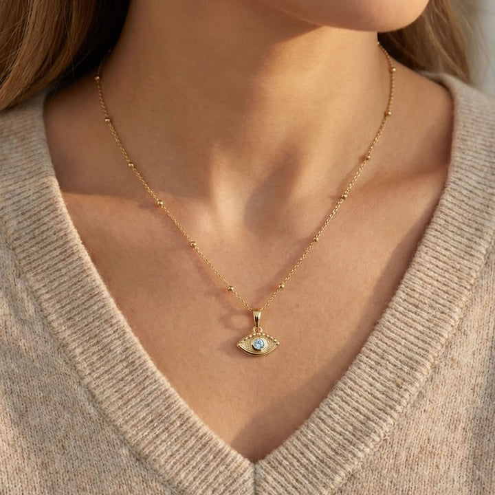 9ct Gold Aquamarine Evil Eye Pendant