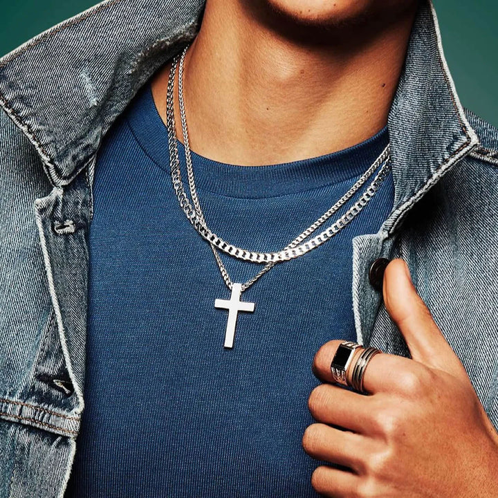 Men's Sterling Silver Large Solid Cross Necklace