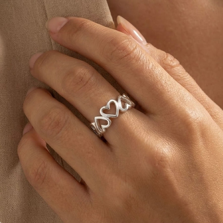 Sterling Silver Hearts Band Ring