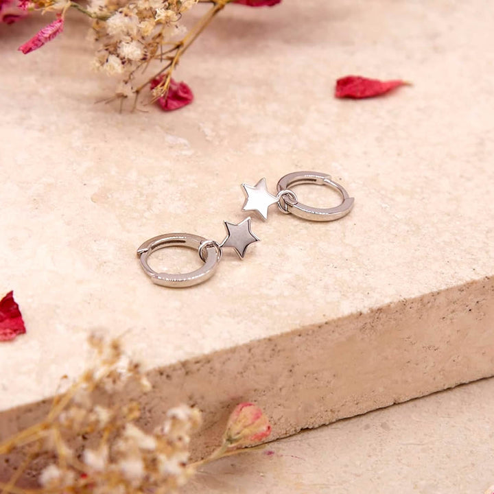 Silver Star Charm Huggie Earrings