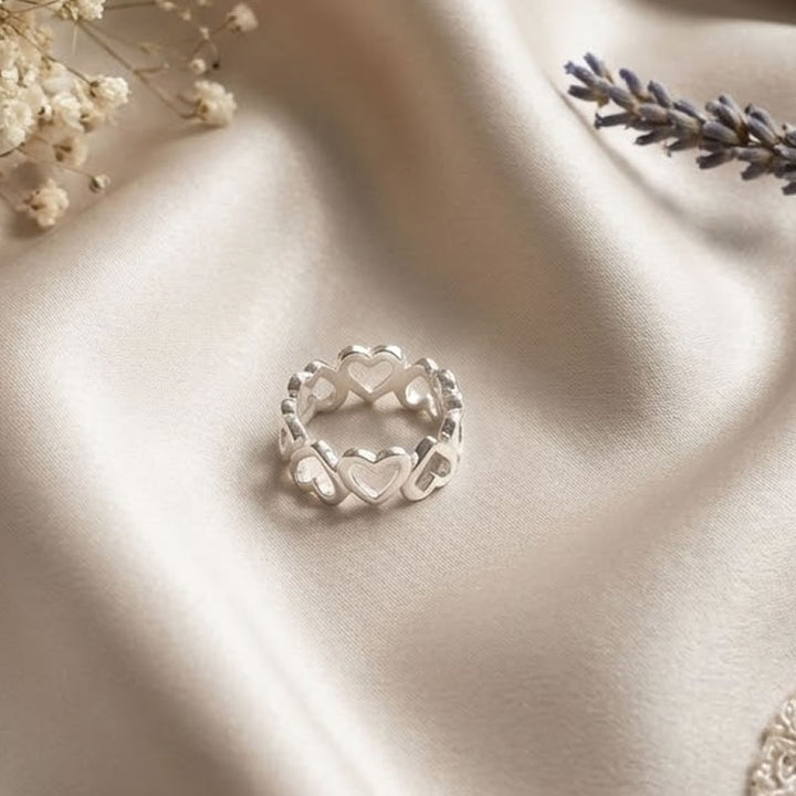 Sterling Silver Hearts Band Ring