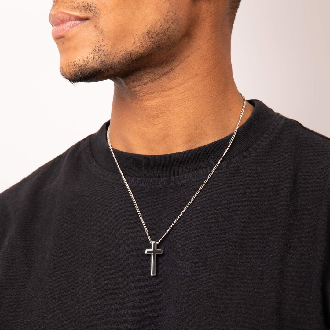 Men's Elongated Black Cross Pendant Necklace