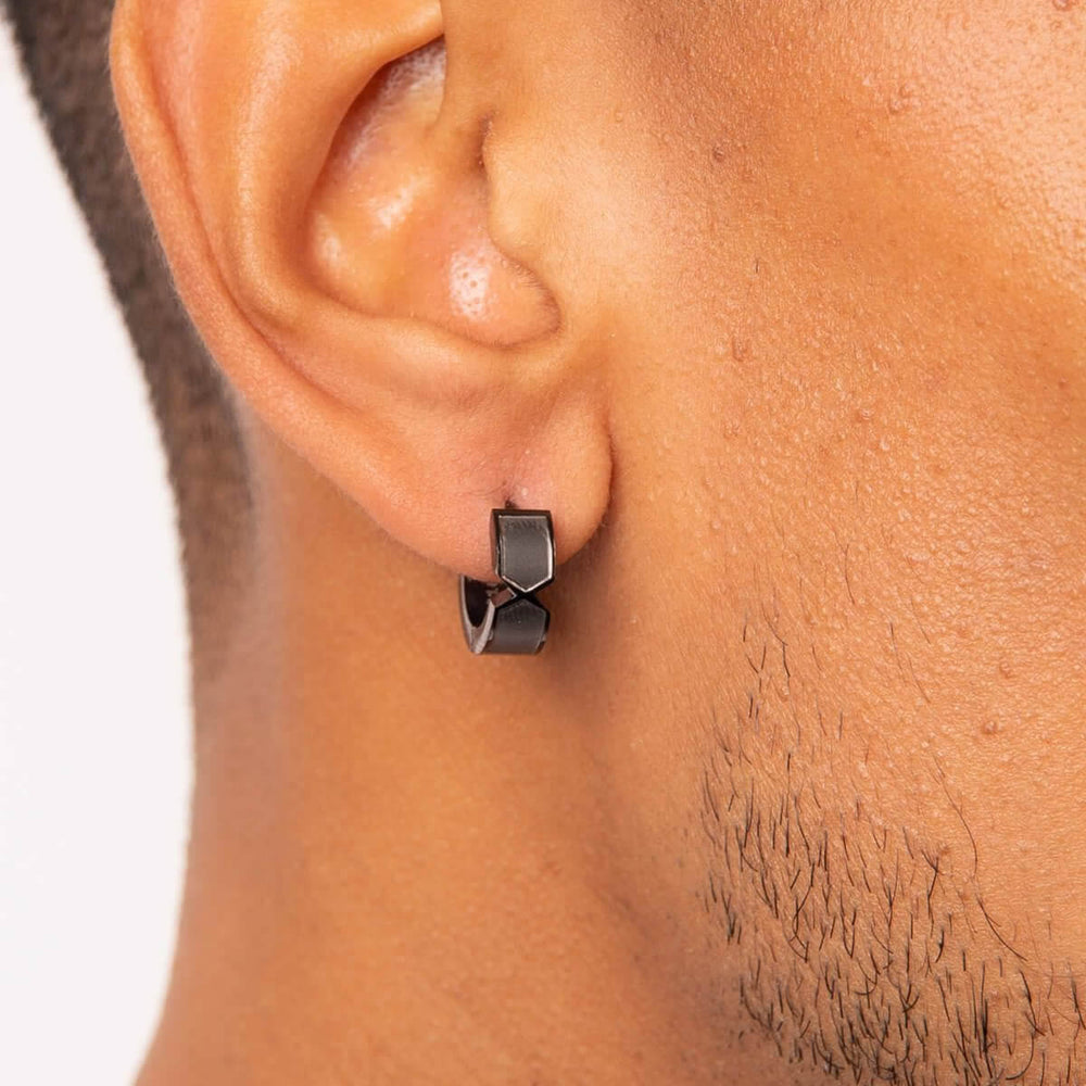 Men's Gunmetal Chevron Huggie Hoop Earrings