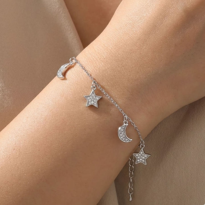 Sterling Silver Moon &amp; Star Charm Bracelet