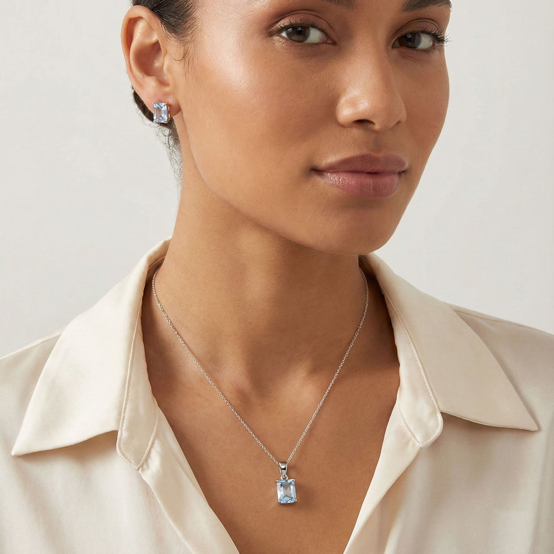 Sterling Silver Aquamarine CZ Pendant