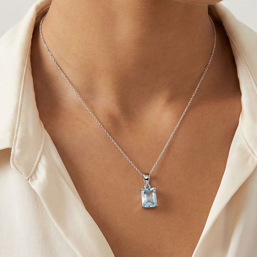 Sterling Silver Aquamarine CZ Pendant