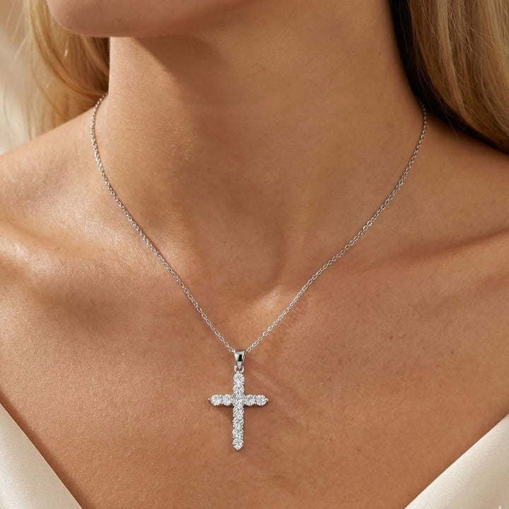 Sterling Silver Cubic Zirconia Cross Necklace