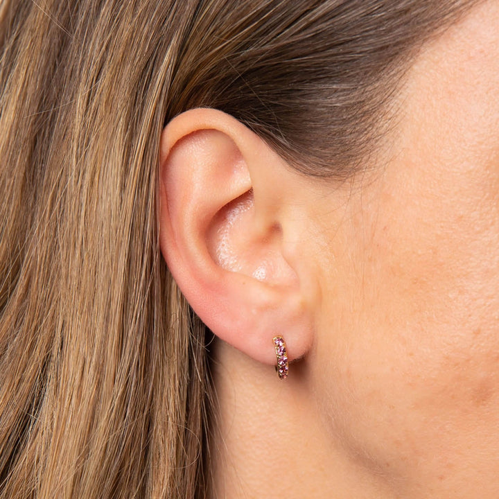 9ct Gold Rhodolite Garnet Huggie Hoop Earrings