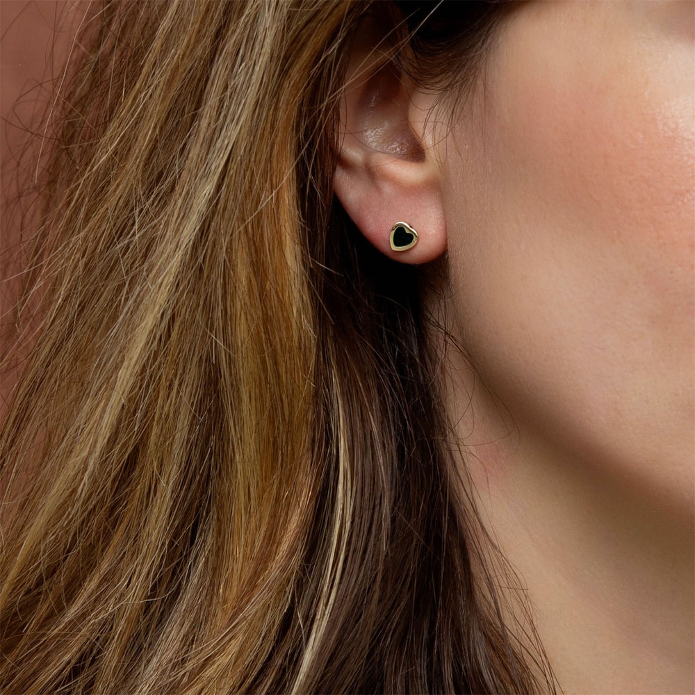 9ct Black Onyx Heart Stud Earrings