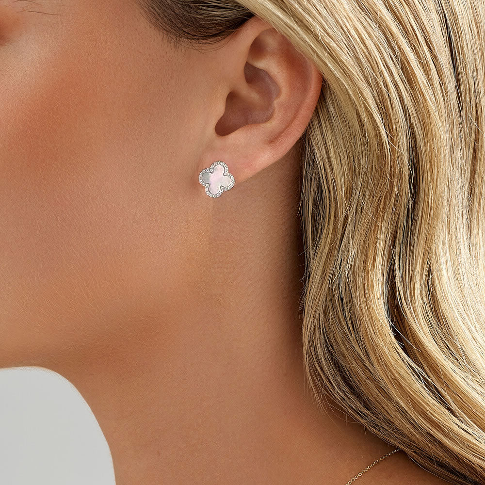 Silver Mother of Pearl Clover Stud Earrings